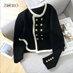 Korean Fashion Women Cardigan Coat Ropa Mujer O-neck Double-breasted Sueter Knitting Coat Korean Black Sweater Tops Pull Femme