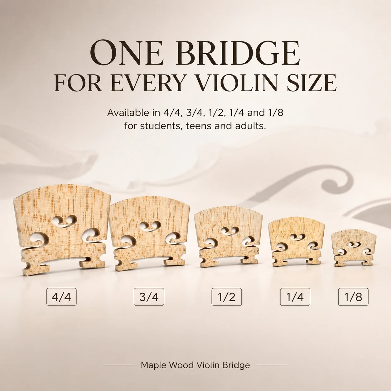 20pcs violin bridges maple wood for 4/4 3/4 1/2 1/4 1/8 size fiddler bridge Violin Strings Bridge Part Accessories