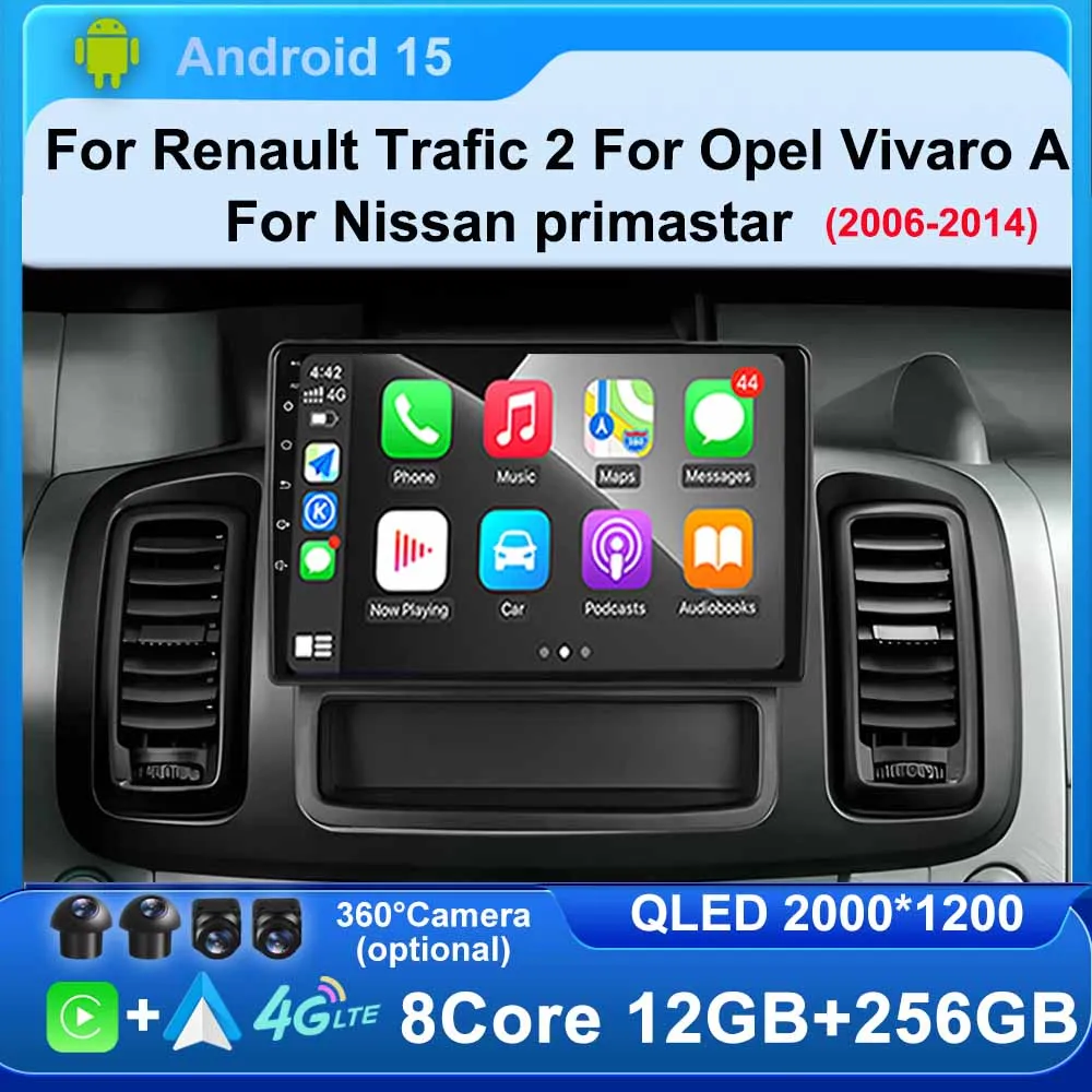 

Экран автомобильного радиоприемника Android 15 для Renault Trafic 2 для Opel Vivaro A для Nissan primastar 2006-2014 Мультимедийный видеоплеер GPS