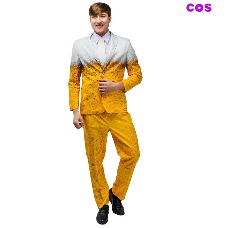

Z Men's Oktoberfest Suit Costume Bavarian Beer Cosplay Dress Up Adult Suit Clothes Role Play Yellow Beer Party Fantasia Costu72b
