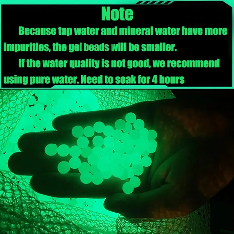 Vendita calda Inodore Luminoso Bagliore nel buio Assorbe Acqua Gel Palla Pistola Blaster Gel Sfere 7-8mm Munizioni Proiettile