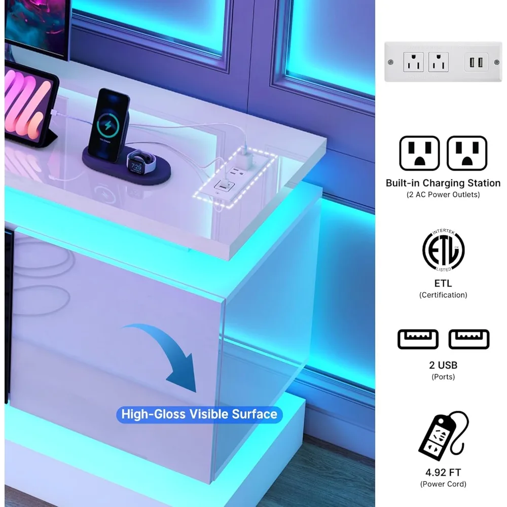 حامل تلفزيون مدفأة 71 بوصة مع مخرج طاقة مدفأة 40 بوصة لتلفزيون 85/80/75 بوصة، وحدة تحكم تلفزيون حديثة لامعة عالية الألعاب #5