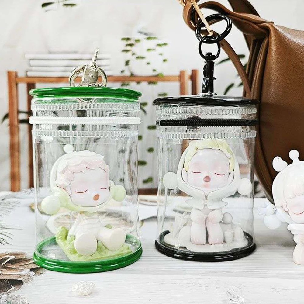 Dustproof Barrel-shaped Mystery Box PVC Organizer Transparent Storage Box Doll Bag Organization With Keychain Case 9.5*7*6.5cm