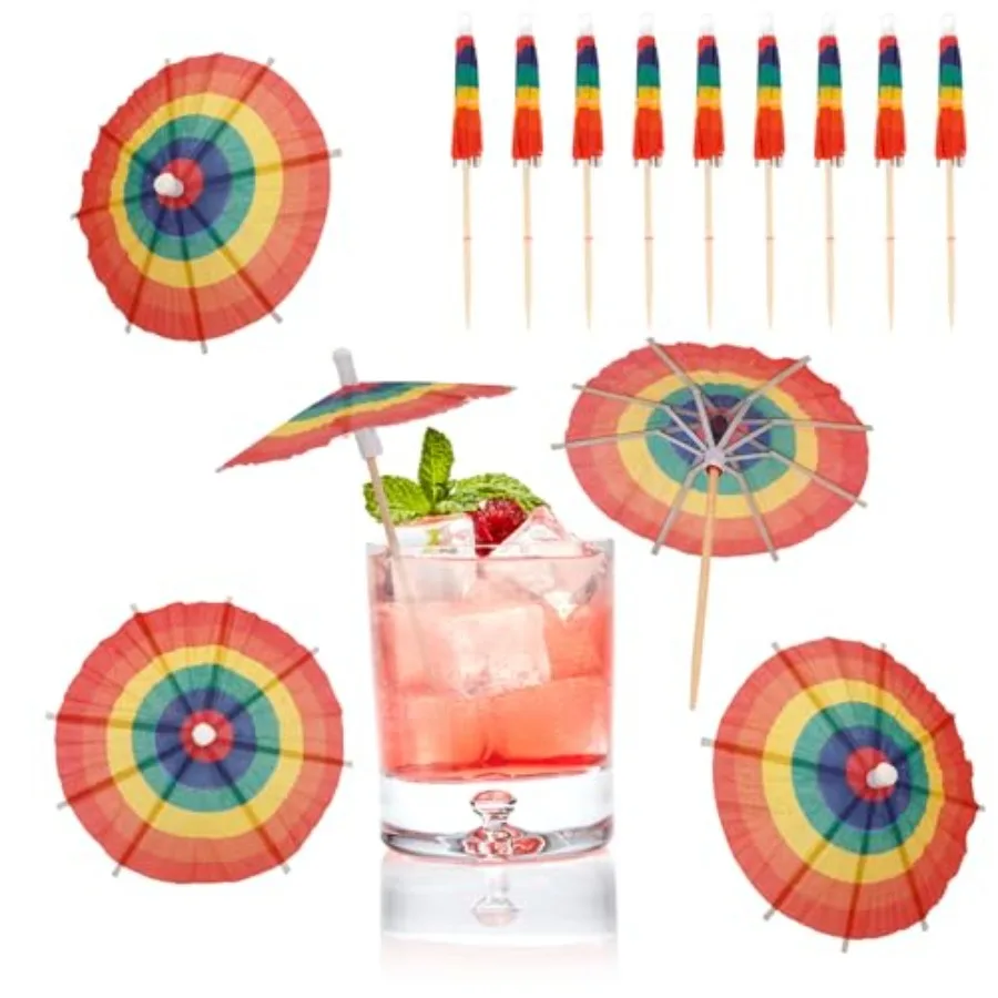 Cocktail Picks 100PCS 4 Inch Drink Umbrellas Cocktail Toothpicks for Appetizers Paper Umbrellas for Tiki Luau Hawaiian Tropical