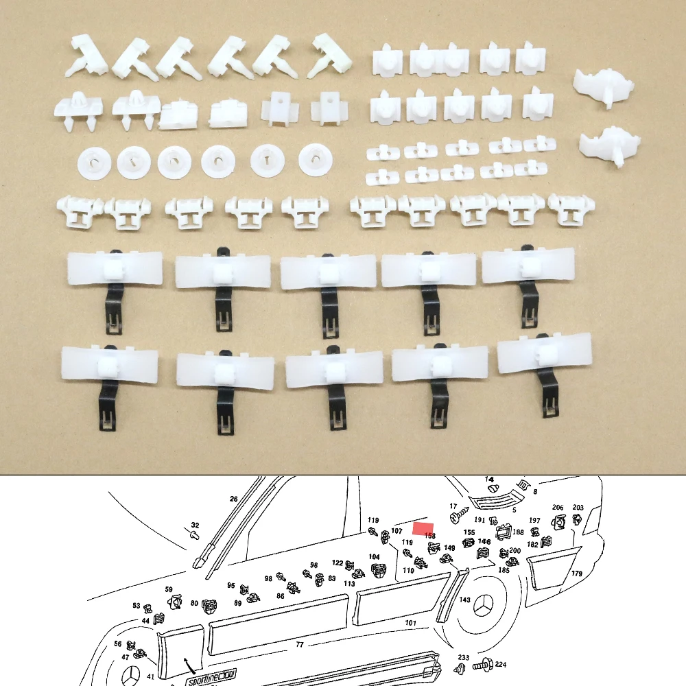 Car Body Side Lower Decor Planking Sacco Moulding Trim Positioner Staples Clips For Mercedes-Benz E-Class W124 S124 1989-1996