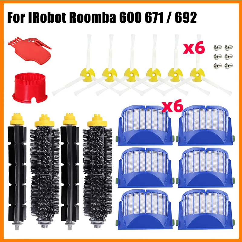 Ersatz-Ersatzteile für IRobot Roomba 671/692 Roboter-Staubsauger, Zubehör, Hauptwalze, Seitenbürste, Hepa-Filter-Sets