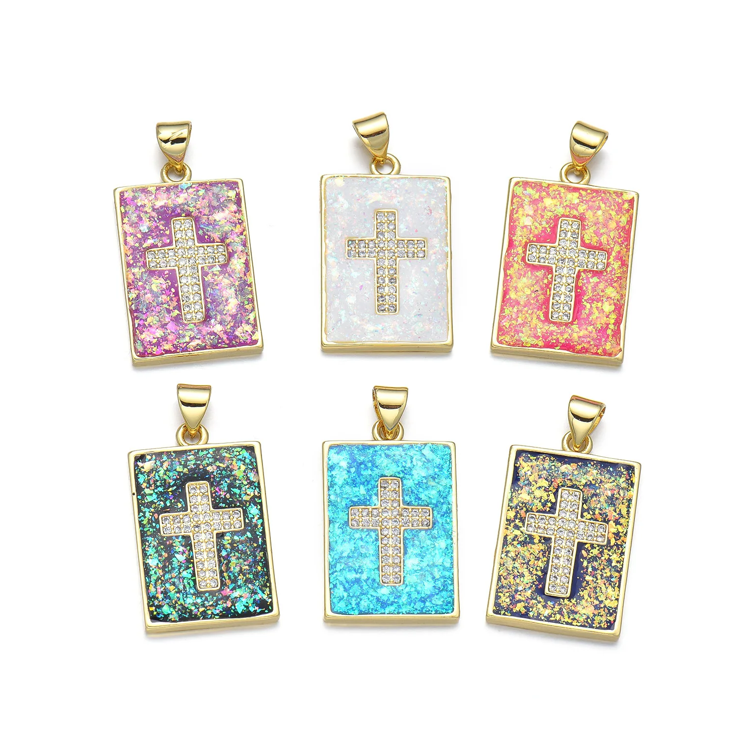 5pcs Copper Opal North American Style Cross Pendant Hanging Tag Accessorie DIY Pearl Necklace Jewelry Making Materials Wholesale