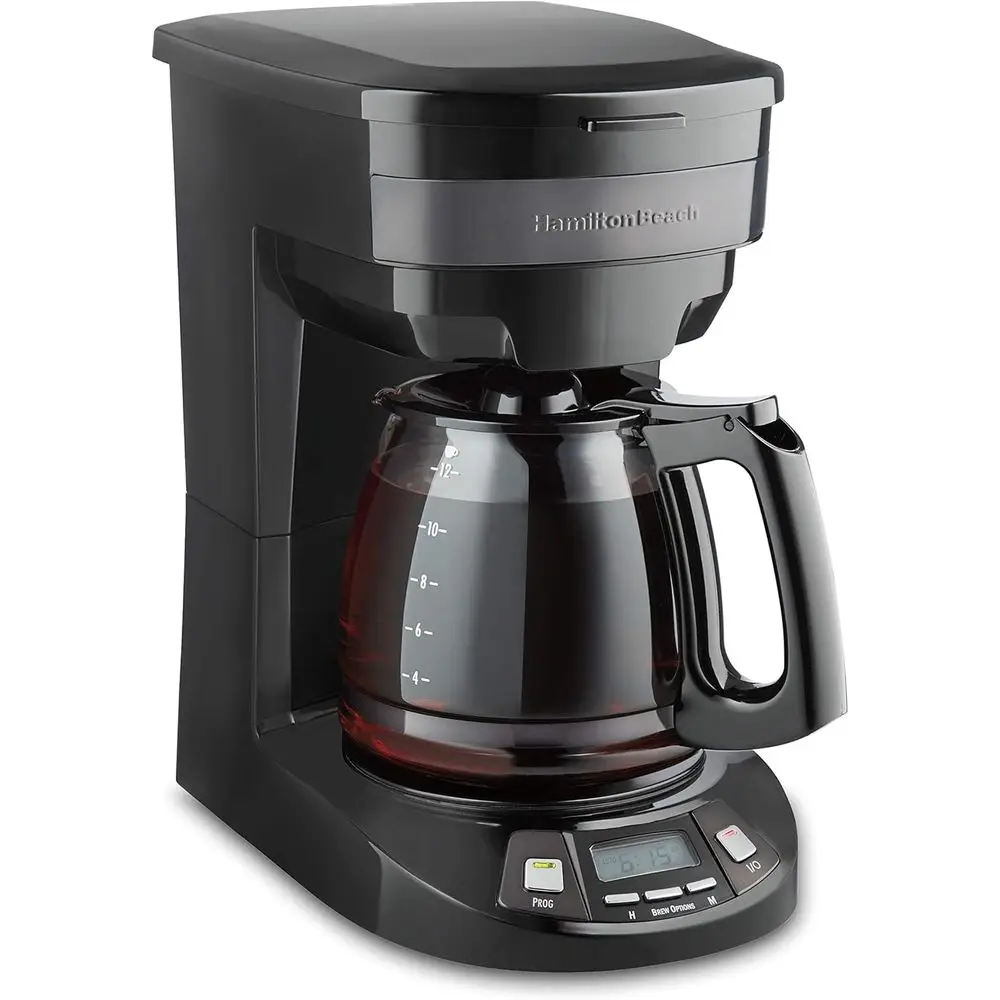 

12-чашковая капельная капельная кастрюля Progmable с 3 опциями заваривания, стеклянной карагерой, автоматической паузой и заливкой, черное пятно (446293)