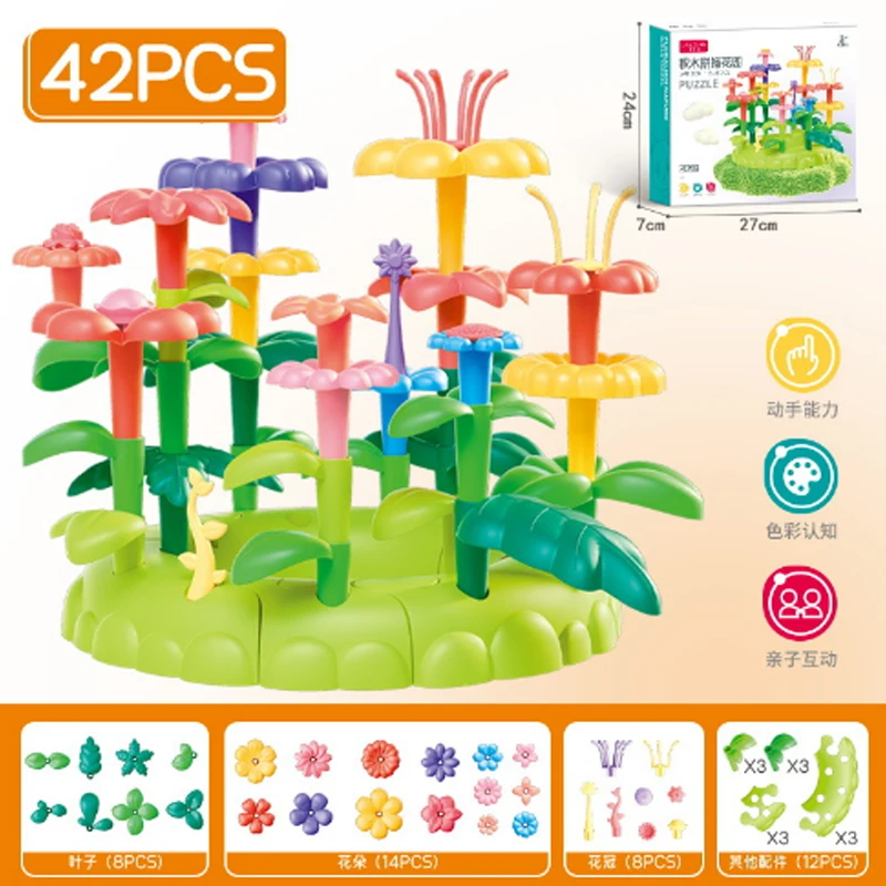 DIY puzzle jardim manual flor arranjo simulação grandes blocos de construção de partículas para brinquedos infantis Dia das Crianças