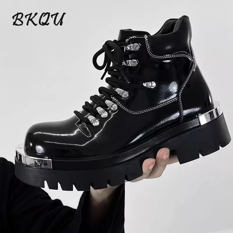 BKQU Punk Derby Boots Men 2024 Fall Bar Fashion Show Handsome Thick Sole Increase Big Head Work Biker Boots Men Punk