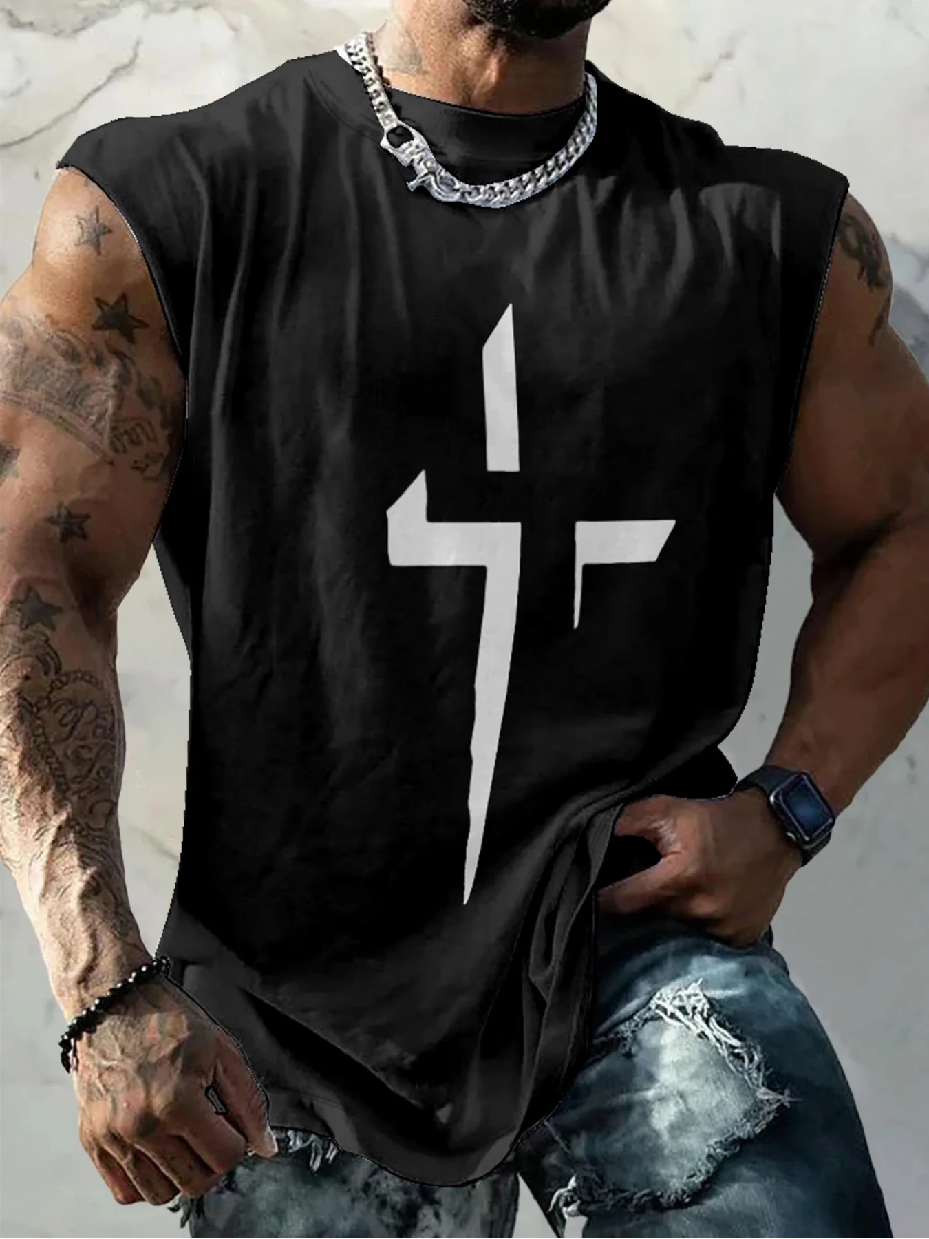 

Summer Gothic Tank Top Men Breathable Vintage Sleeveless Shirt Male Streetwear Fashion Clothing Gyms Running Vest Men Holiday