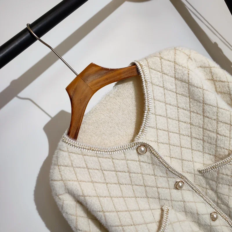 Heldere Zijden Trui Vest Dames Herfst Winter Nieuwe Losse Lange Mouwen Korte Plaid Gebreide Top Vrouwelijke O-hals Jas