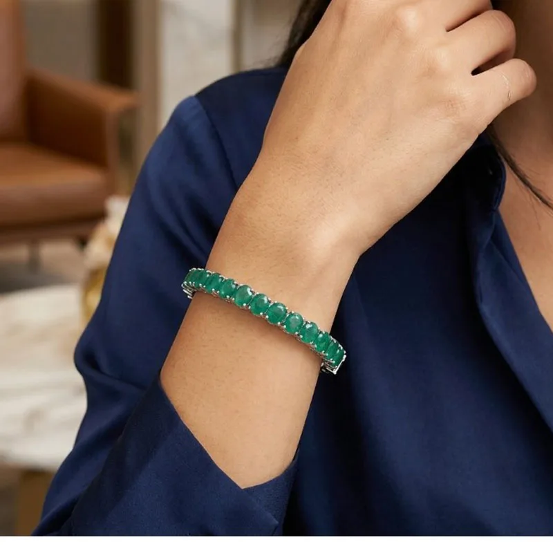 Buy 5 Get 1 Free 8x6mm Jzaza Highly Recommend Top Selling Real Green Emerald Red Ruby Silver Bangle Bracelet 8.5inch