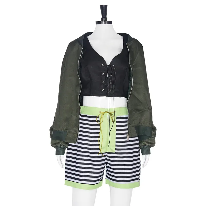 

Classic Movie Leon Cosplay Costume Tops Green Coat Striped Shorts Suit Mathilda Role Uniform Halloween Carnival Partyv;6,a'3.k;8