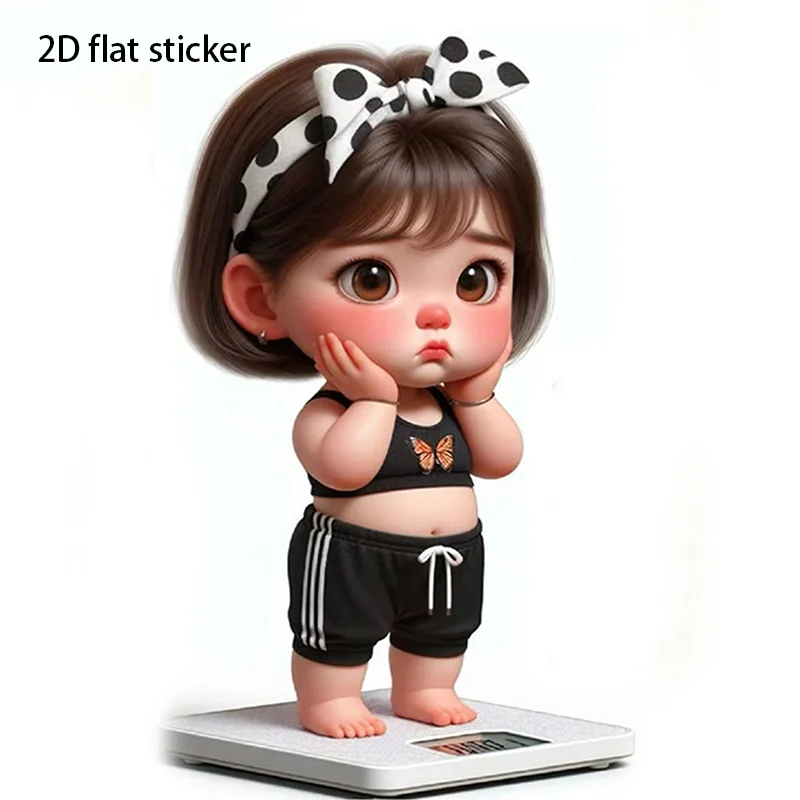 1pc Cute Bow Girl On Scale Vinyl Sticker Waterproof Decal For Motorcycle Helmet Car Window Water Bottle Laptop Fitness Decor
