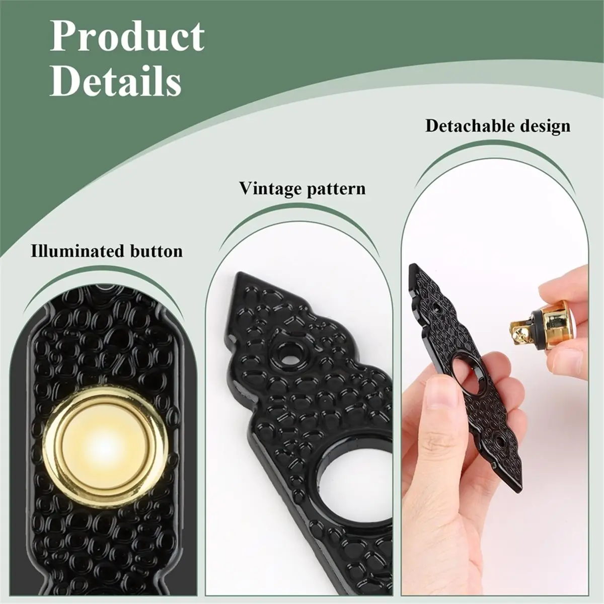 A56K Vintage Style Wired Doorbell Button with Glow, Universal and Easy Installation, Classic Brass Finish for Home