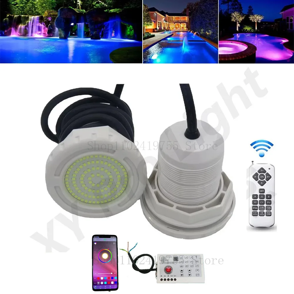 

15W RGB LED Underwater Swimming Pool Lights AC85-265V DC12V Bluetooth APP Control IP68 Waterproof Fountain Landscape Lamp Party