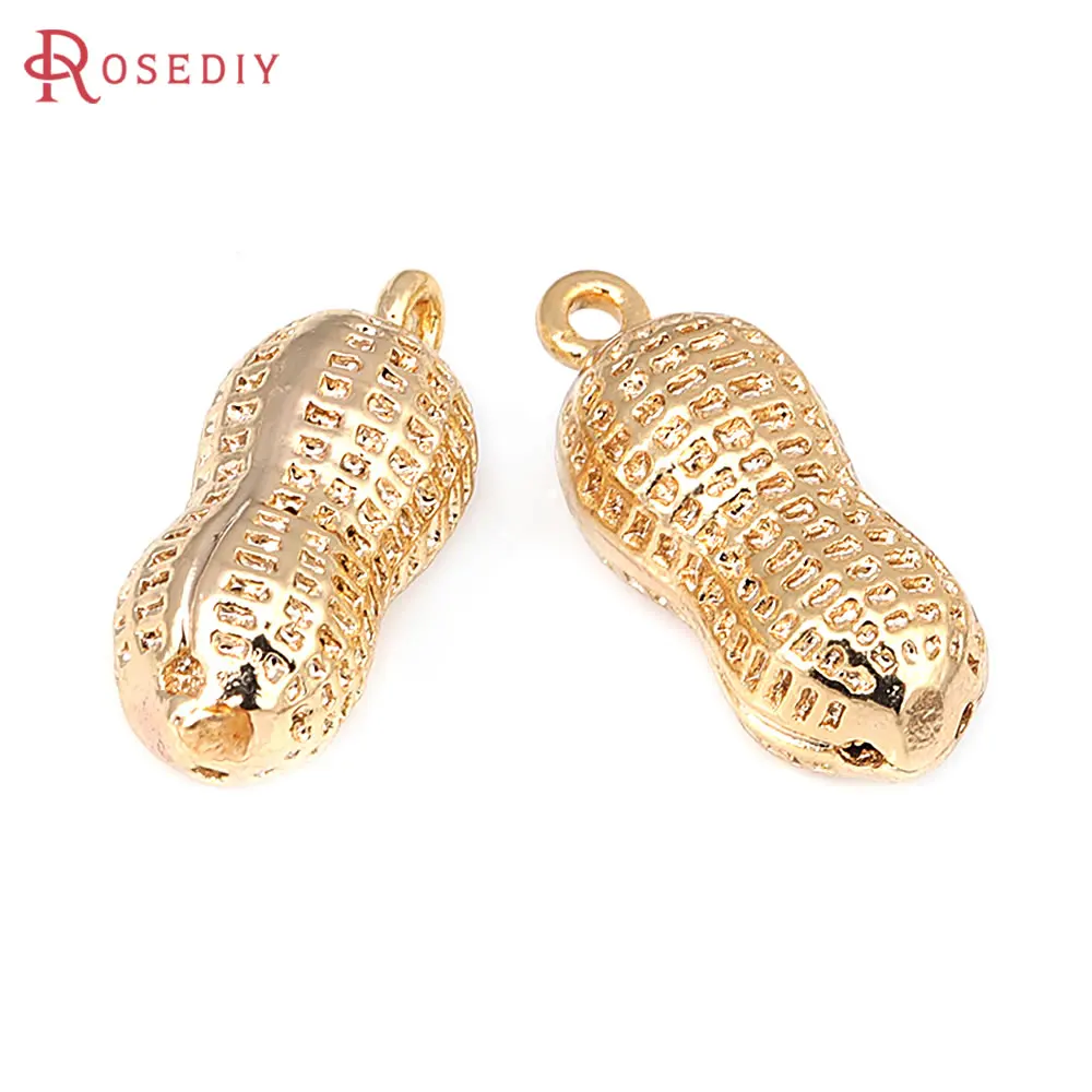 6PCS 18K Gold Color Brass Peanut Charms Pendants High Quality Jewelry Making Supplies Necklace Earrings Accessories for Women