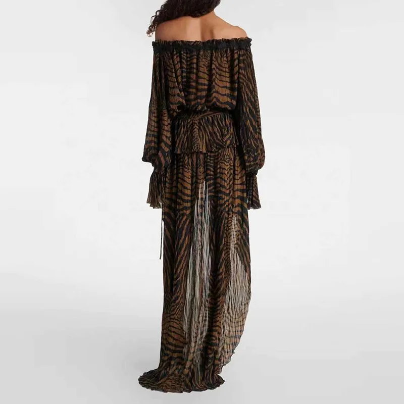Sexy Spice Girl Wind Zebra Pattern Suit Women's 2026 New One-word Shoulder Flounder Top Irregular Skirt Half Skirt