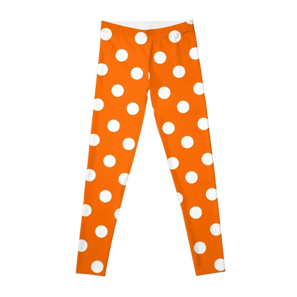 

Orange and White Polka Dots Pattern Leggings legings for fitness legging gym sporty woman push up Womens Leggings