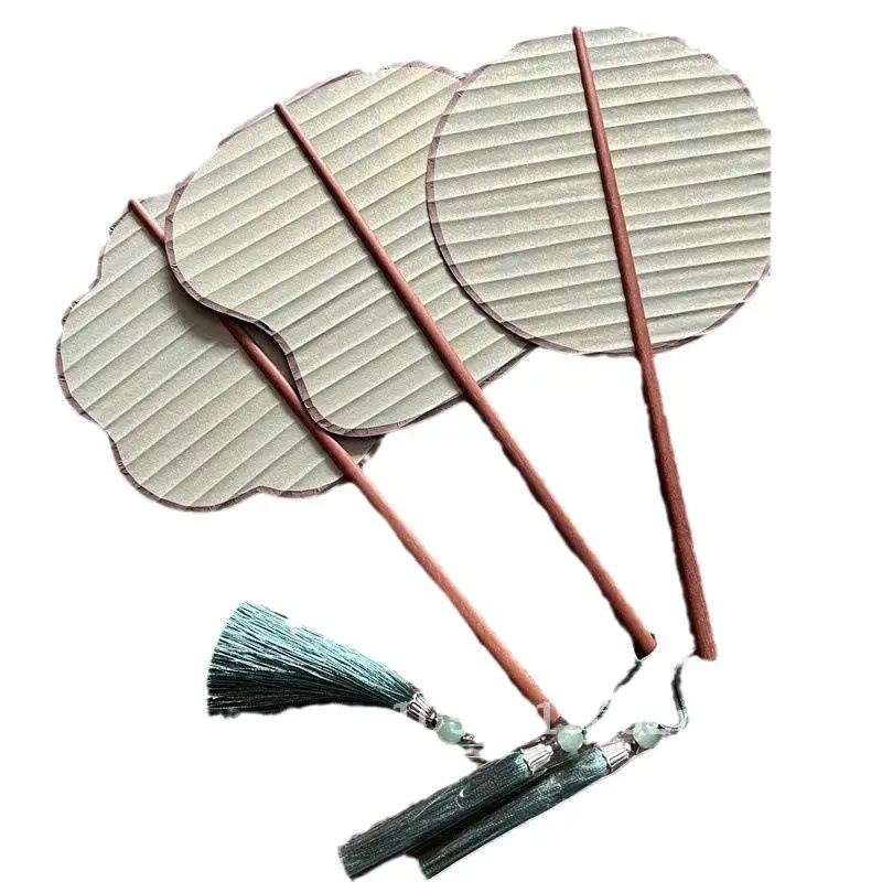 

Handmade Handwritten Calligraphy round Fan Traditional Hanfu Chinese Style Tassel Palace Fan Mahogany Chopsticks