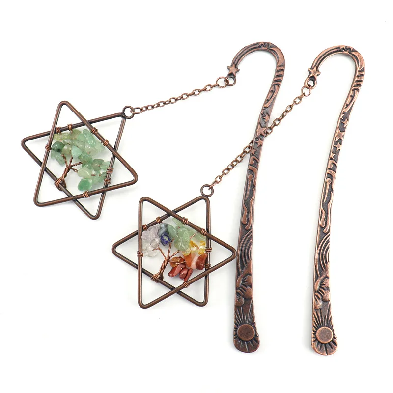 Rock Crystal Gravel Braided Hexagram Tree of Life Bookmark Healthy Reiki Semi-precious Stone Mineral Crystal Star Sun Bookmark