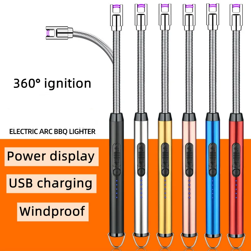 Home 360° Use Kitchen Candle Gas Stove Plasma Pulse Electric Arc Lighter Outdoor Metal Windproof Power Display Hook Ignition Gun