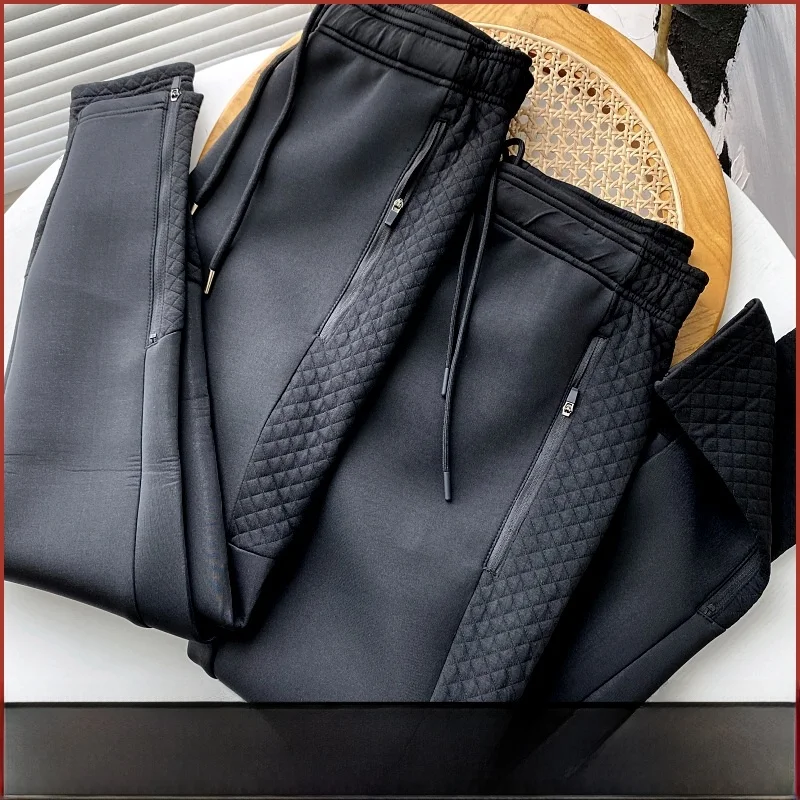 

Men's Autumnal Casual Fce Air Layer Fabric Sweatpants Zipper Cuffed Loose Fit Youth Trendy Long Trousers Medium Waist