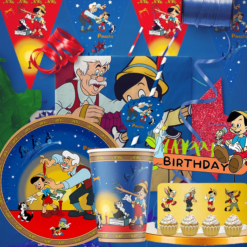 Disney The Adventures of Pinocchio Theme Party Supplies Tableware Cup Plate Topper Kid Baby Party Decoration Girls Baby Shower