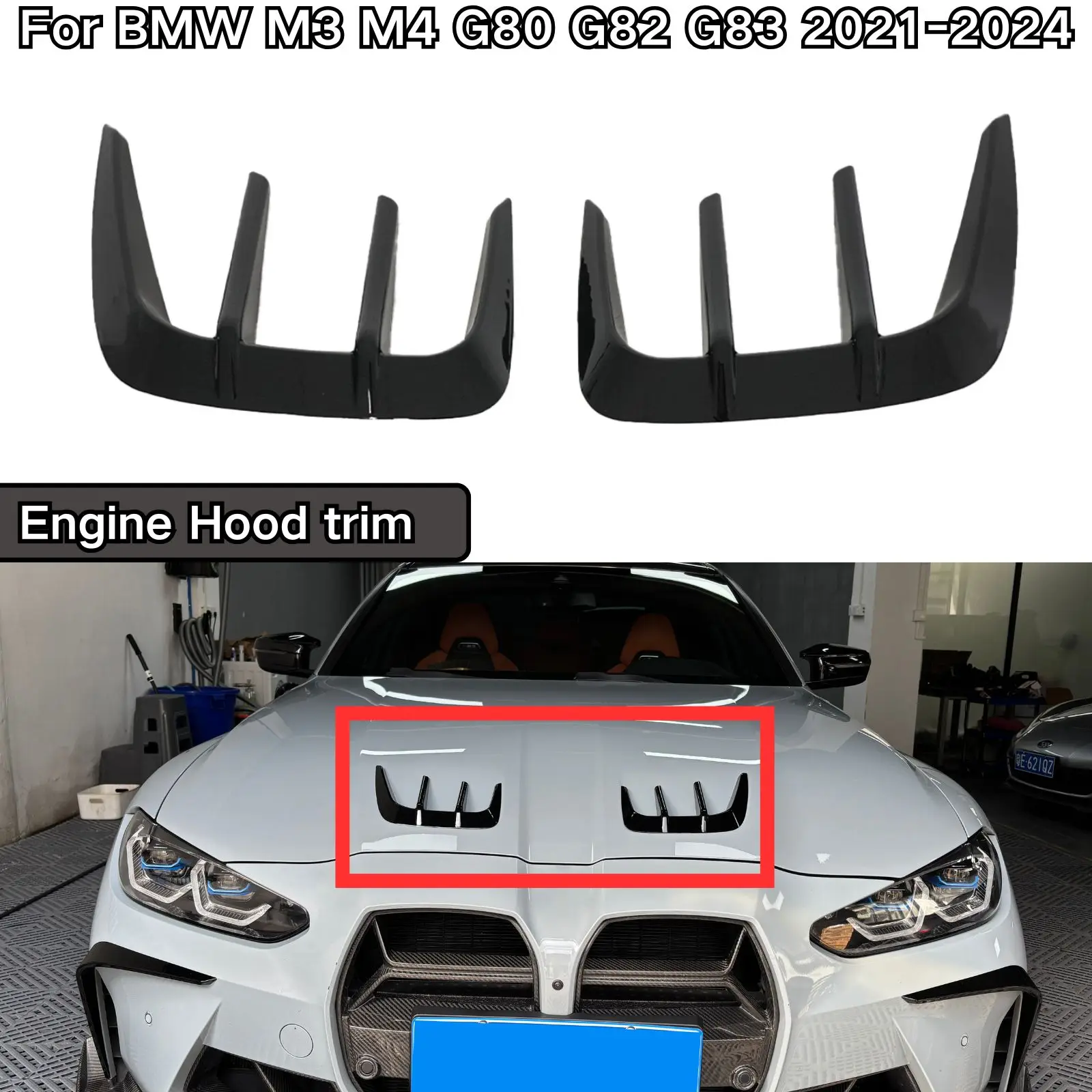 

For BMW M3 M4 G80 G82 G83 2021 2022-2024 Engine Hood trim Carbon Fiber Painted Glossy Black Car Accessories Body Kit Cars