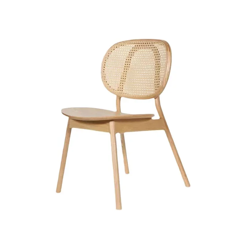 Nordic solid wood rattan chair, cafe milk tea shop dessert shop solid wood dining chair, round back outdoor leisure chair