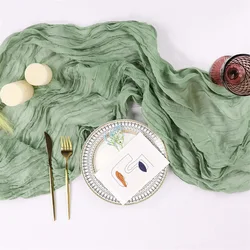 Sage Gauze Table Runner Wedding Semi-Sheer Vintage Cheesecloth Table Setting Dining Party Christmas Banquets Arches Cake Decor