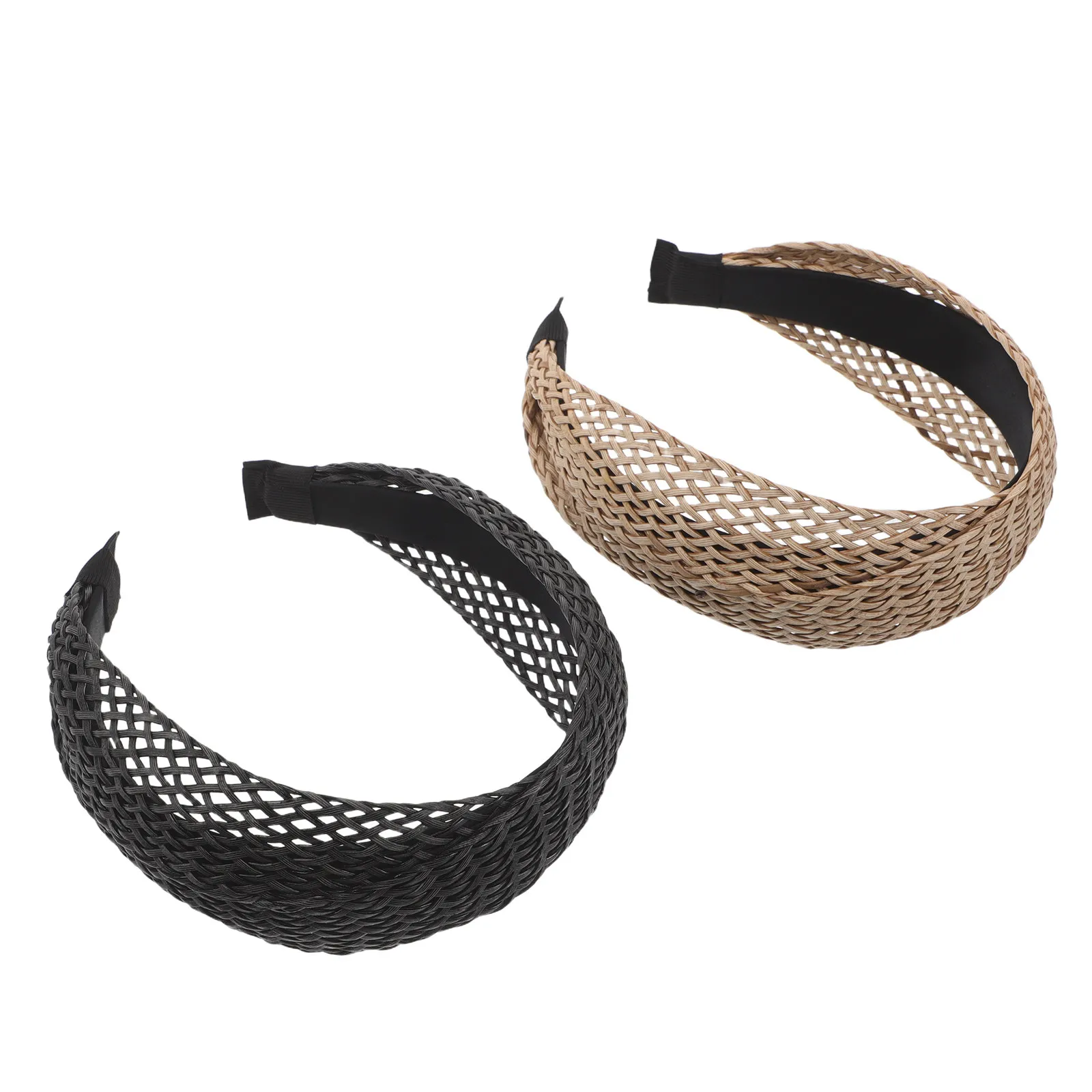 

2Pcs Wide Rattan Headband for Women 2.6 Inch - Boho Woven Hollow Braided Design - Fashionable Breathable Hairband Chunky Party