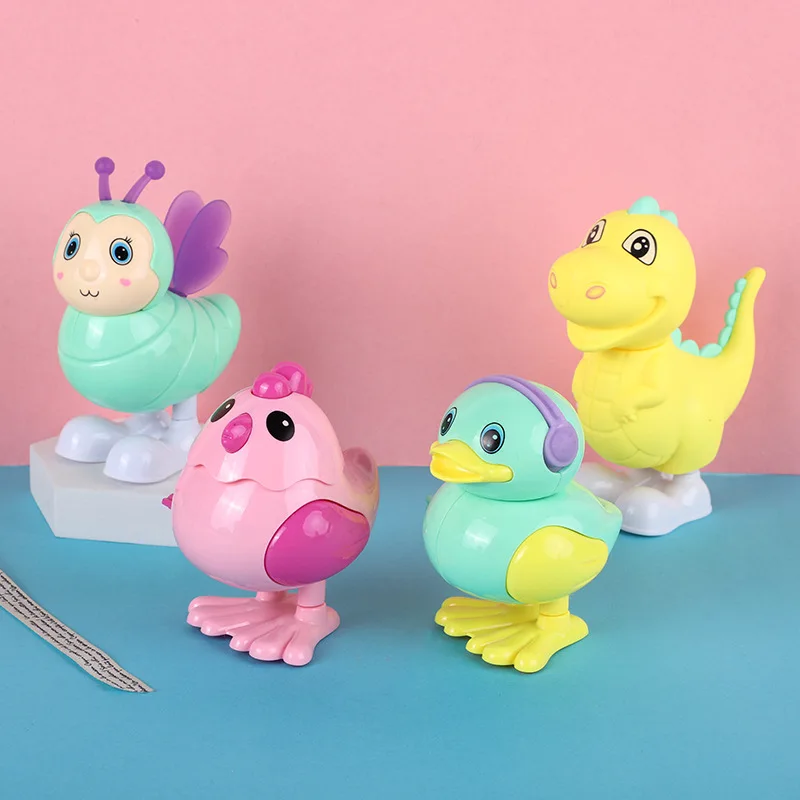 1 buah mainan hewan lucu klasik Wind-up mainan lucu Clockwork bebek anak ayam dinosaurus mainan lompat jam anak-anak hadiah mainan