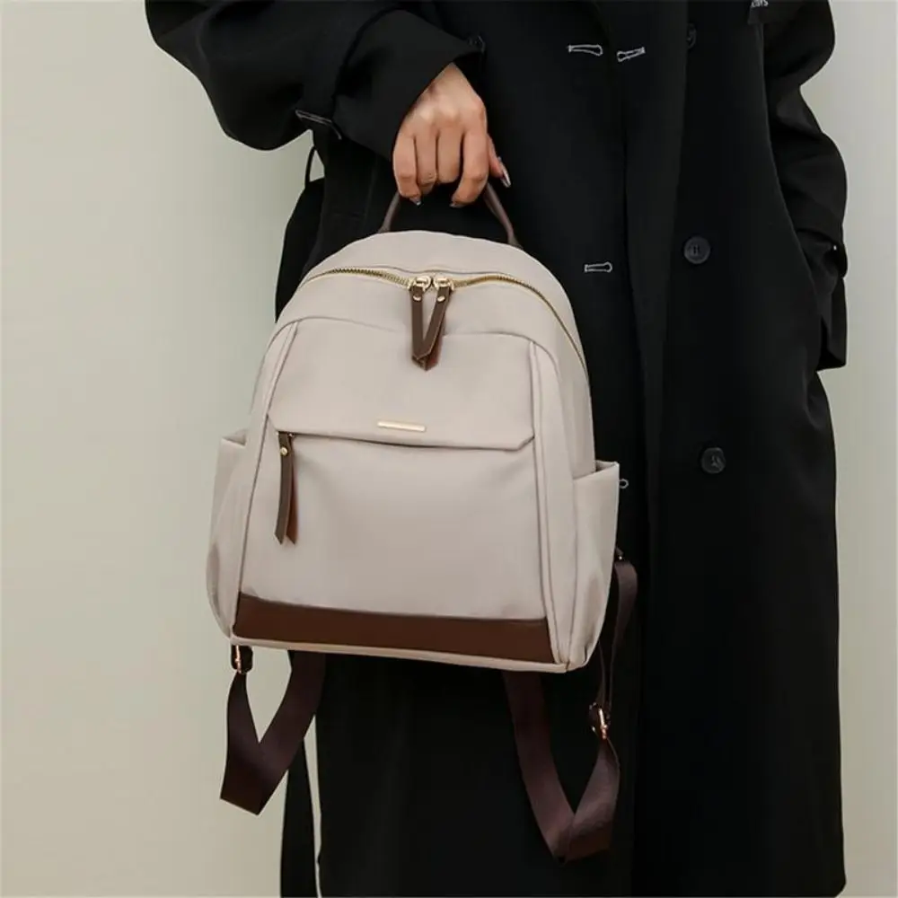 Mochila informal de nailon para mujer, bolso de hombro con contraste de Color de gran capacidad, impermeable con cremallera, mochila de viaje, mochila escolar