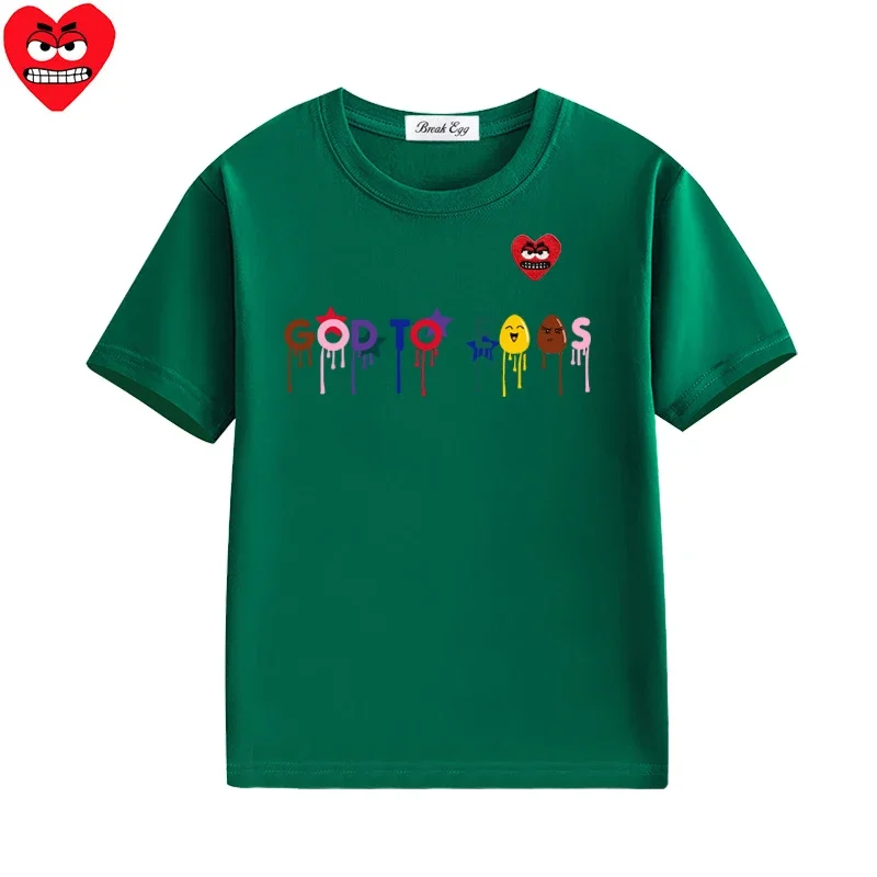 Letter Printing Boy Girl T-shirt Cotton Cartoon Snag Heart Embroidery O-neck Short-sleeved Kid Straight Summer T-shirt