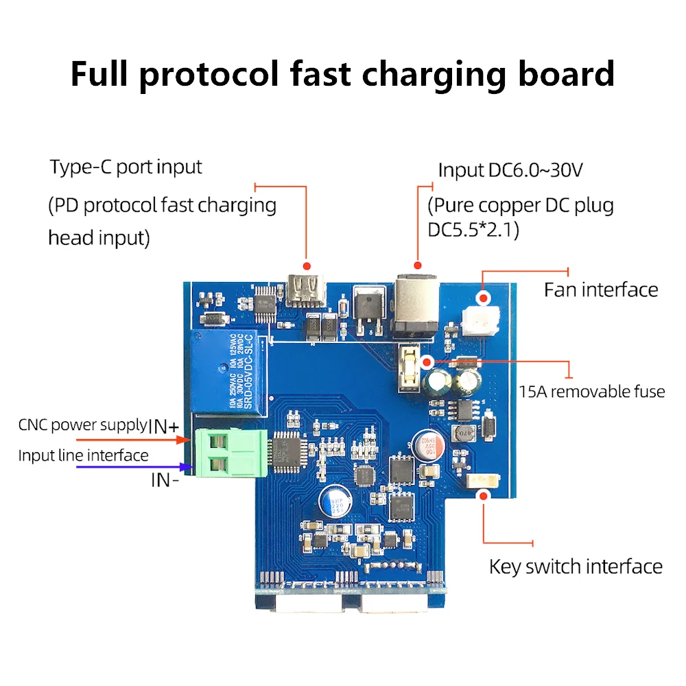 Aluminum Alloy Housing DIY Kit DC Buck Boost Converter CC CV Power Module with Full Protocol PD Fast Charging Type-C Port