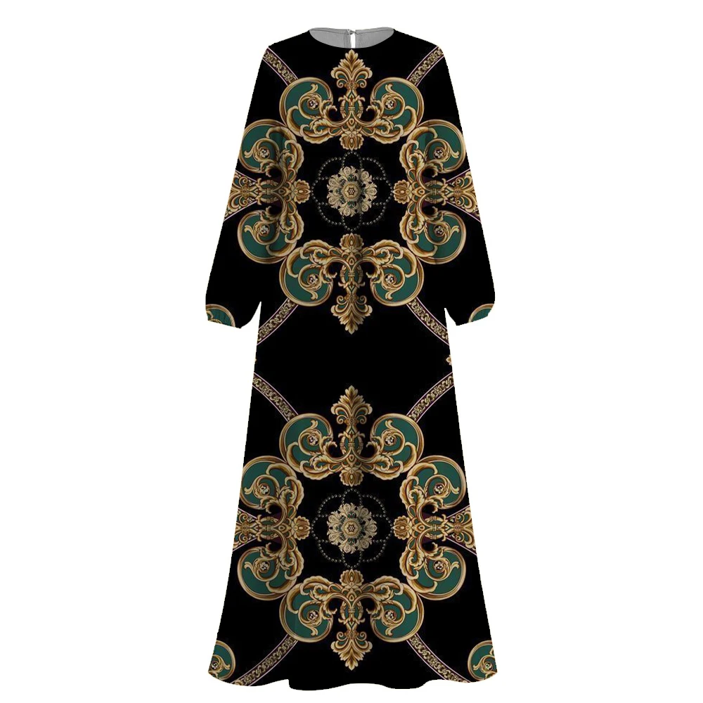 2024 Luxury Women Muslim Print Abayas Dresse Dubai Turkey Casual Kaftan Ramadan Round Neck Abaya Femme Islam Clothing Abaya