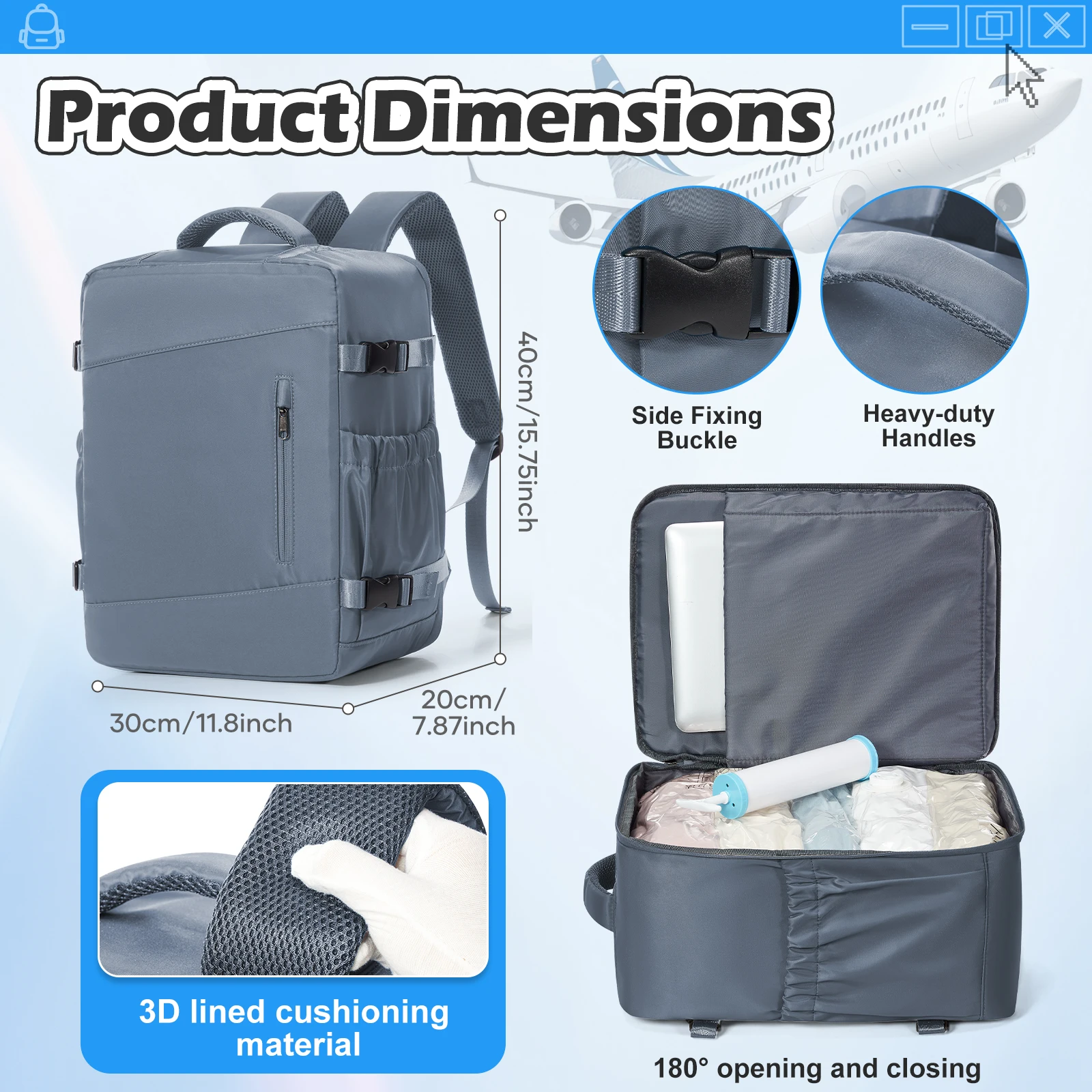 Vacuum Storage Bag, Vacuum Backpack Ryanair 40x30x20 Travel Backpack Women Men Short Distance WizAir Cabin Bags Hand Luggage Bag