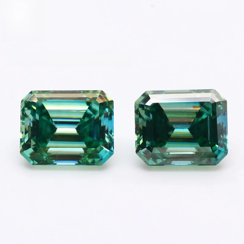 

Green Emerald Cut Moissanite Loose Stone Factory Direct Sale Colorful Rectangular Irregular Moissanite