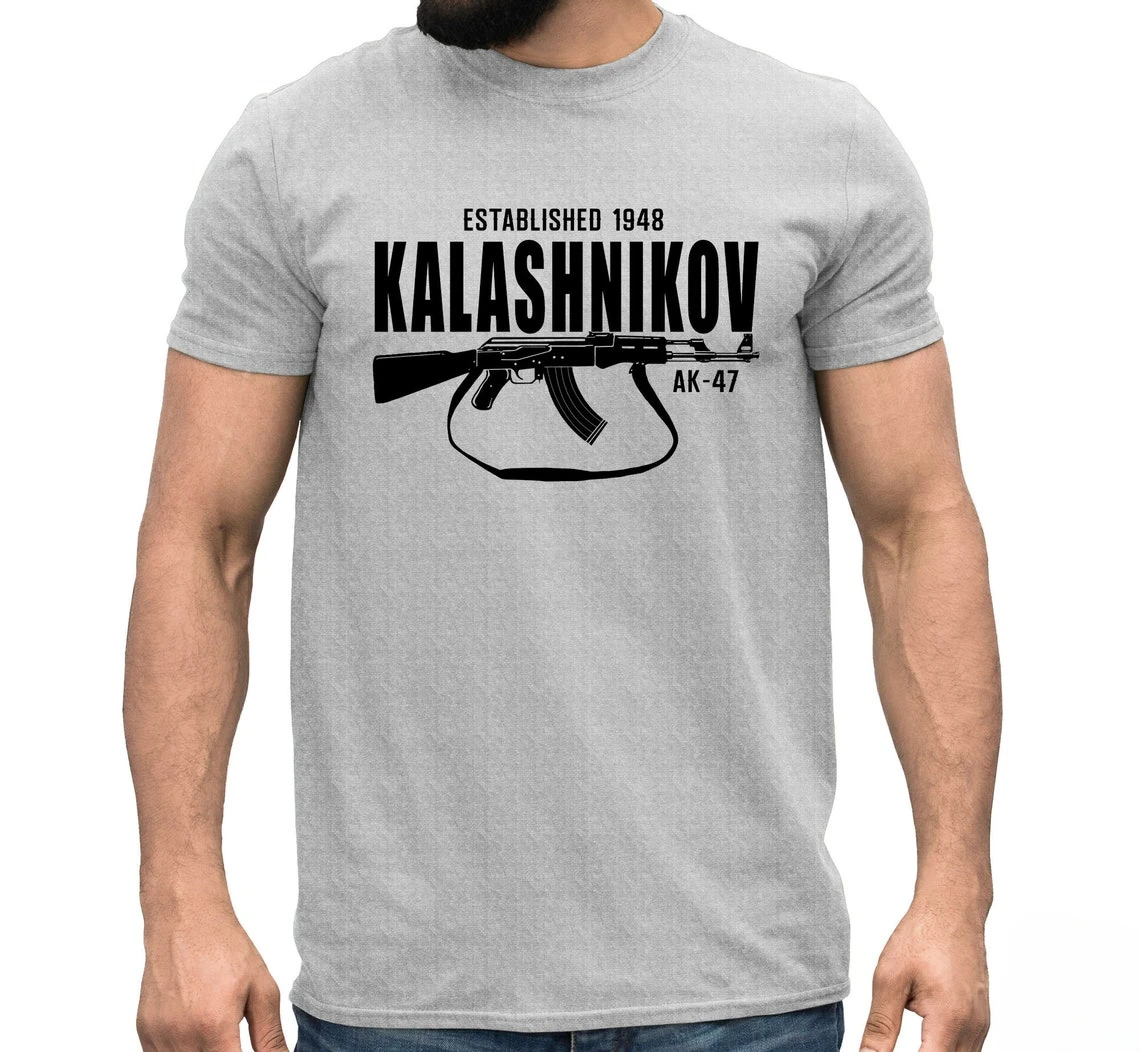 Cheavyweight Classic Kalashnikov AK-47 Assault Rifle Shirt 100% Cotton O-Neck Summer Short Sleeve Casual Mens T-shirt Size S-5XL