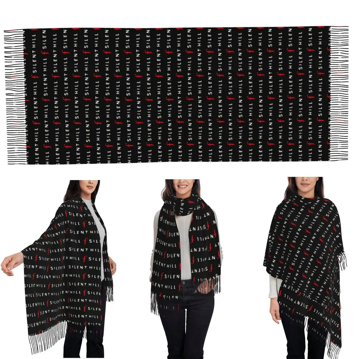 Silent Hill F Video Game Horror Logo Scarf Tassel Scarves for Women Soft Warm Shawls and Wraps Large Fall Winter Shawl Wrap