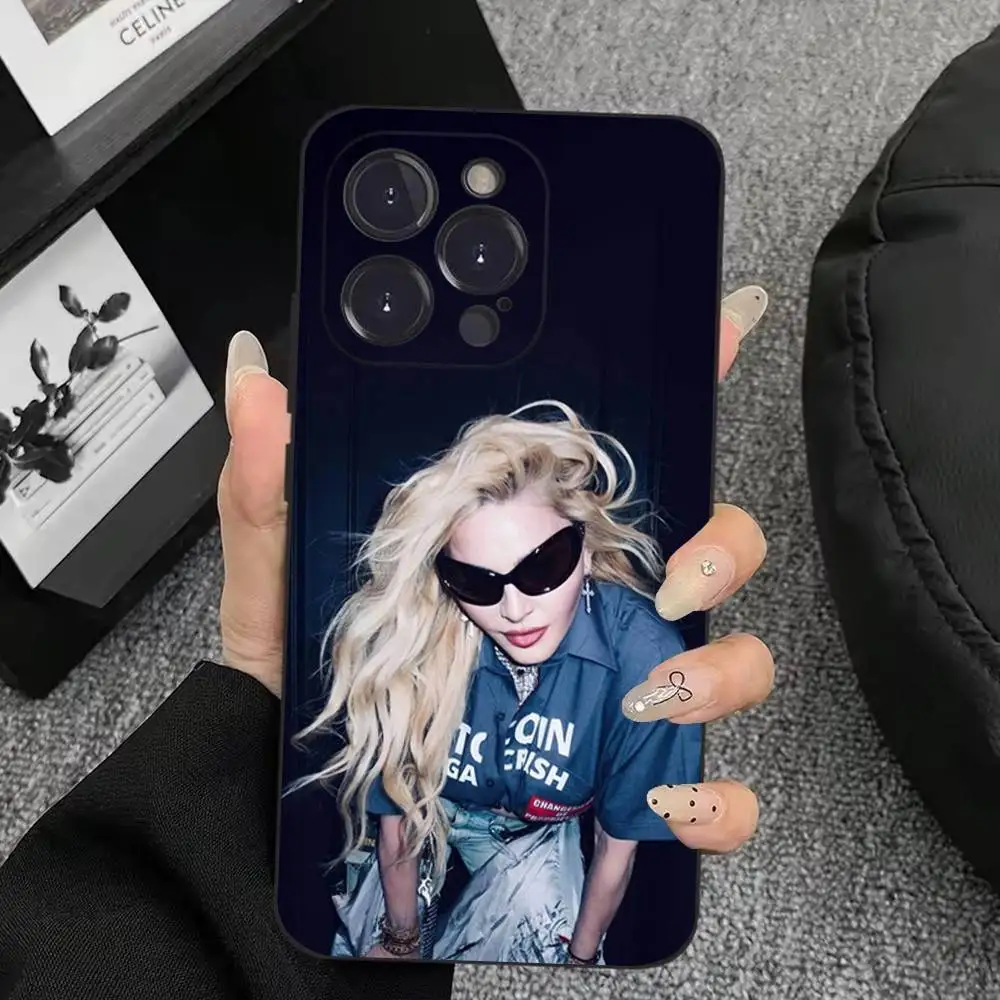Singer M-Madonna telefoonhoesje voor iPhone 17,16,15,14,13,12,11,Plus,Pro Max,XS,X,XR,SE,Mini,8,7,zachte siliconen zwarte cover