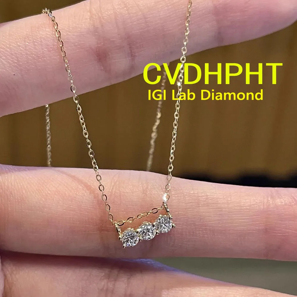 Popular Round Cut CVD HPHT Lab Grown Diamond Pendant Necklace 14K Yellow Gold Wedding Diamond Necklace Gift ﻿