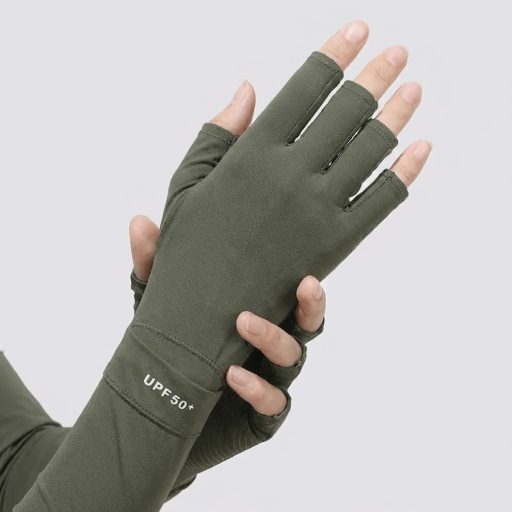 Breathable Solid Color Long Sleeve Sun Protection Flip Sunscreen Sleeve Gloves Non-slip Quick-drying Summer Arm Cover Driving