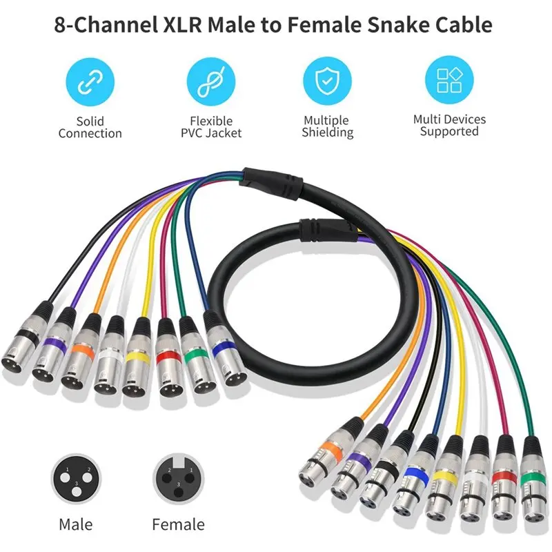 B29C-8-Channel XLR Male-To-Female Audio Cable 3Pin 3Meter