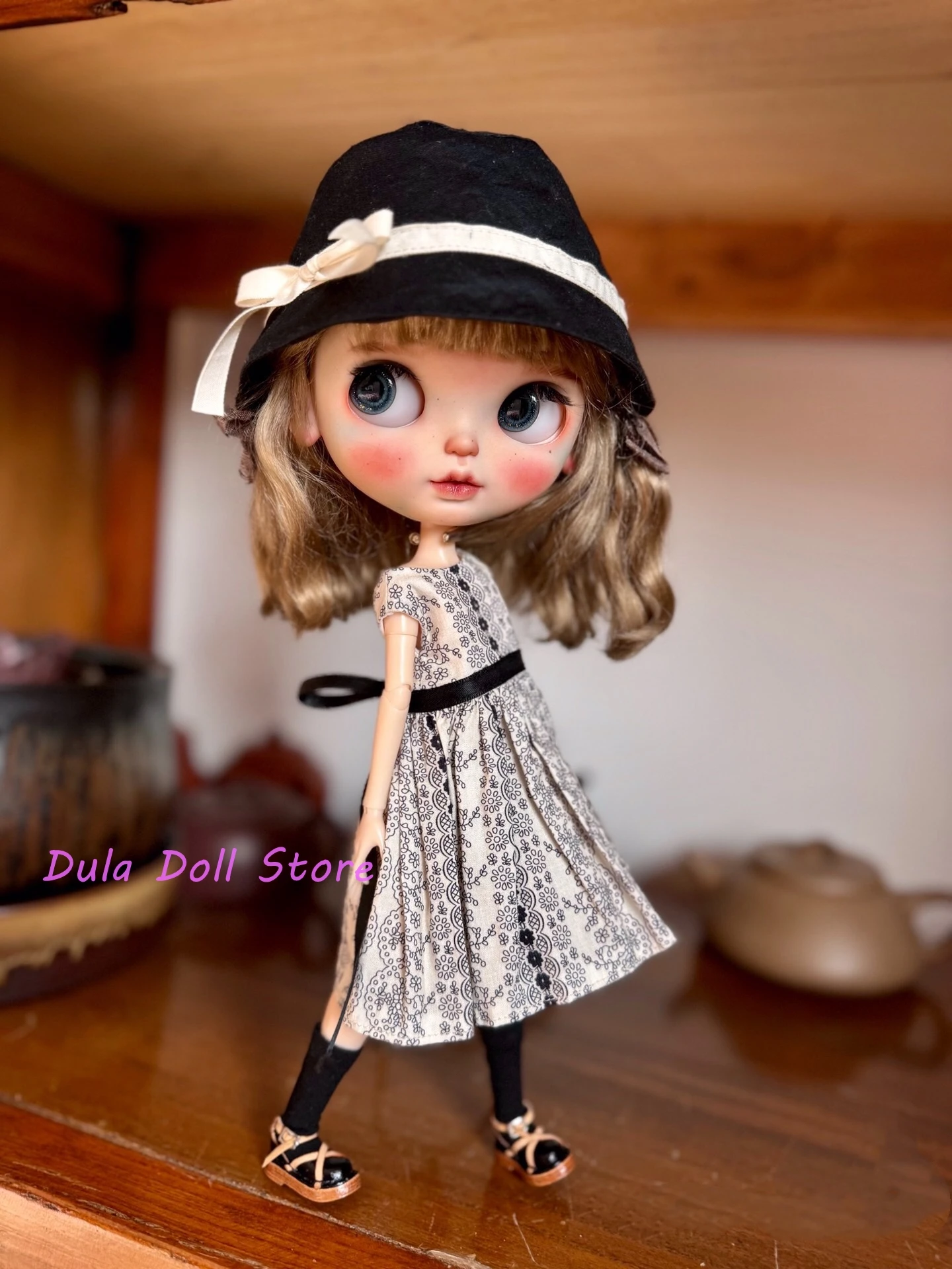 Dula Doll Clothes Dress Retro Black and white lattice skirt Blythe Qbaby ob24 ob22 Azone Licca ICY