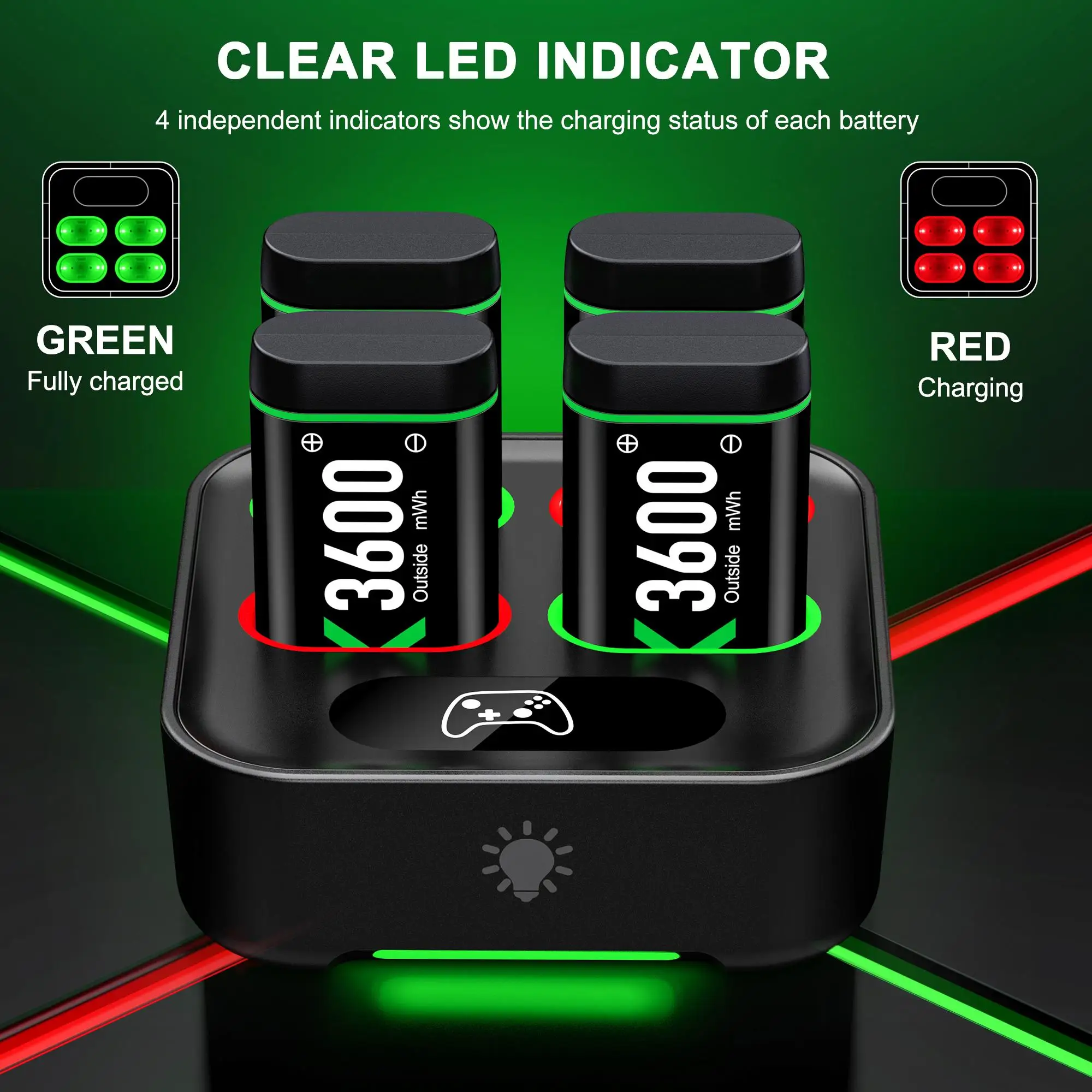 ESYWEN for Xbox One Controller Battery Charger Station with 4x3600mWh USB Rechargeable Packs – Compatible