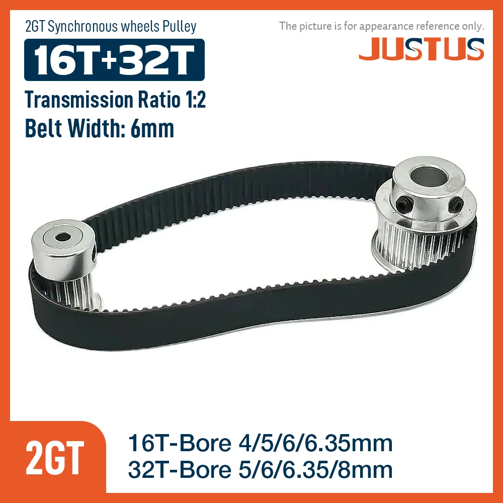 

2GT BF Type Synchronous Pulley Belt Kit 16Teeth 32Teeth 1:2 Reduction Ratio Mechanical Transmission Assembly Bandwidth 6mm