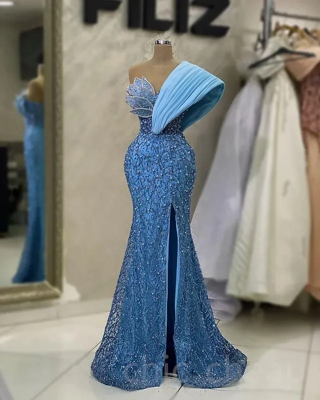 

2024 Beaded Crystals Prom Dress Mermaid Sequined Lace Evening Formal Party BirthdaEngagement Gowns Dresses Robe De Soiree ZJ400